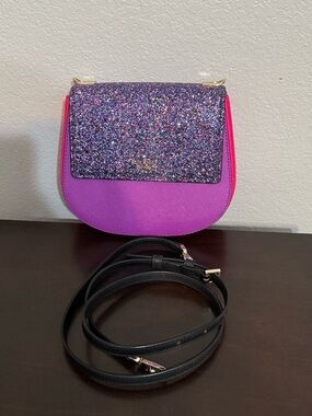 Bright Pink Glitter Flap Crossbody Bag by